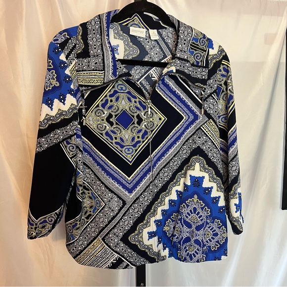 Zenergy by Chico's Scarf Print Zip Front Jacket, size 3 (XL/16) - Picture 2 of 8
